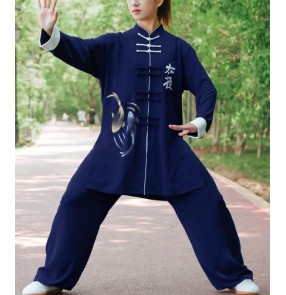 Fish pattern Navy Tai chi clothing for women female chinees kung fu uniforms wushu competition performance suit for lady